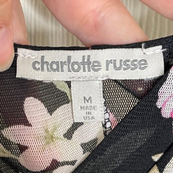 CHARLOTTE RUSSE | Black and Purple Floral Maxi Dress with Sheer Back | Size M - Picture 6 of 9